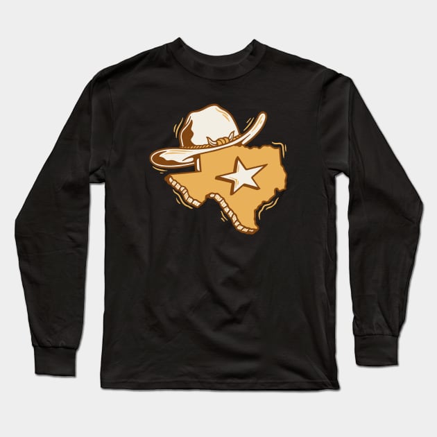 Retro Texas Illustration with Cowboy Hat and Lone Star Long Sleeve T-Shirt by SLAG_Creative